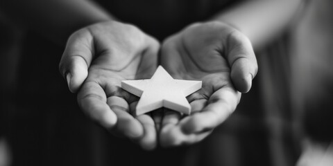 Poster - Person holding a paper star, suitable for various creative projects