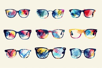 Poster - A set of six pairs of colorful glasses. Suitable for various design projects