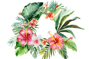 Poster - A beautiful wreath made of tropical leaves and flowers. Perfect for adding a touch of nature to any design project