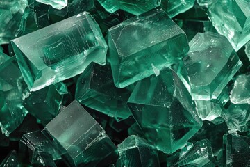 Poster - Close up of a pile of green glass. Suitable for environmental and recycling concepts