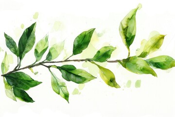 Wall Mural - A detailed painting of a branch with lush green leaves, perfect for nature-themed designs