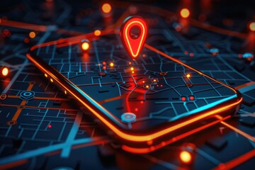 Poster - A cell phone displaying a map for navigation. Useful for travel and technology concepts