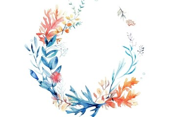 Poster - Beautiful watercolor painting of a wreath made of leaves and flowers, perfect for various design projects