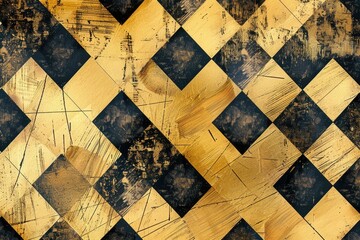 Poster - Stylish black and gold checkerboard pattern floor. Perfect for interior design projects
