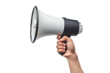 Poster - A hand holding a white and black megaphone. Perfect for business or protest concepts