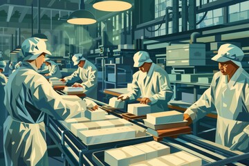 Aufkleber - A group of people working in a factory. Ideal for industrial and manufacturing concepts