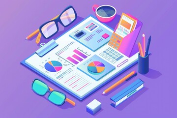 Poster - A desk with various office supplies