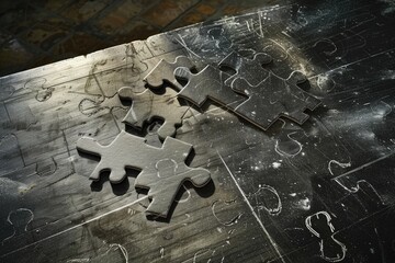 Poster - A puzzle piece resting on a table, ideal for illustrating problem solving concepts