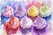 Colorful watercolor painting of a variety of cupcakes, perfect for bakery or dessert concepts