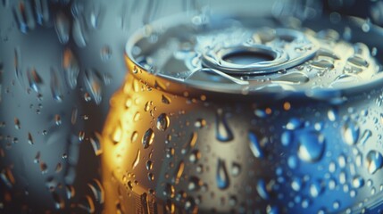 Aufkleber - Close up of a soda can in the rain, suitable for beverage or weather concepts