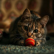 Domestic cat playing with its toy, cute kitten