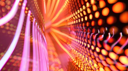 Poster - A detailed view of a wall covered in bright lights. Suitable for backgrounds or festive concepts