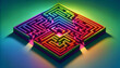 Vibrant rainbow-colored labyrinth wallpaper, intricate maze with graduated tones from red to violet, artistic desktop background, 4K Wallpaper