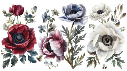 Poster - Vibrant flowers arranged on a clean white surface, perfect for various design projects