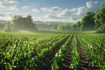 Aufkleber - Lush green grass field with trees in the background. Ideal for nature or landscape concepts