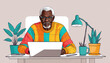 Illustrative depiction of an older person or pensioner sitting in front of a computer and engaging with the possibilities of new media, making online appointments with a doctor