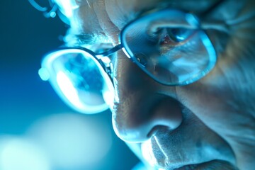 Fototapete - An abstract composition of blurred blue and turquoise light patterns, conveying motion and digital technology concepts