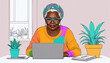Illustrative depiction of an older person or pensioner sitting in front of a computer and engaging with the possibilities of new media, making online appointments with a doctor