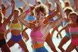 © ChaoticMind - A charismatic fitness instructor leads a high-energy aerobic class with participants in colorful 80s workout attire