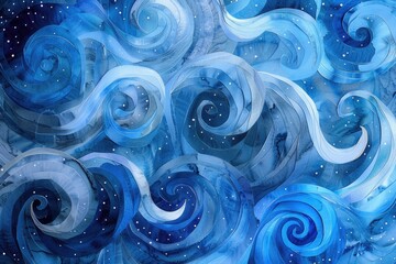 Poster - Abstract painting with swirling blue and white colors. Suitable for backgrounds or artistic projects