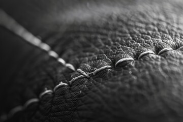 Poster - Close-up of black and white stitched leather piece. Versatile image for various design projects