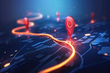 Poster - A map with a red pin. Useful for travel concepts