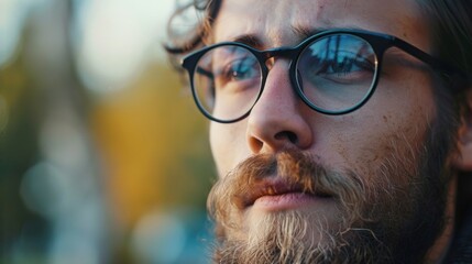 Aufkleber - Close-up portrait of a man with glasses and a beard, suitable for various professional and academic concepts