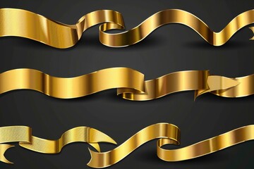 Poster - Elegant gold ribbons on a sleek black background. Perfect for adding a touch of luxury to your designs