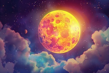 Poster - A stunning image of a full moon in the night sky with clouds. Perfect for backgrounds or celestial-themed designs