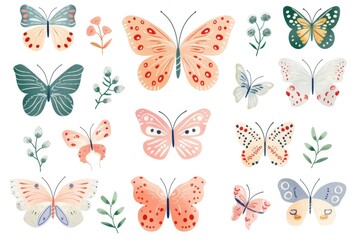 Poster - Colorful butterflies on a white background, suitable for various design projects