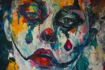 Poster - Detailed close-up of a painting depicting a woman's face. Ideal for art and beauty concepts