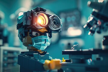 Poster - robot with a yellow light on its head. suitable for technology and robotics concepts