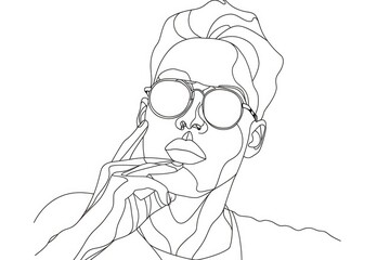 Poster - Simple line drawing of a man wearing glasses, suitable for various design projects