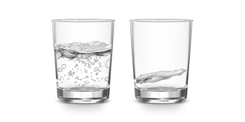 Poster - Refreshing image of two glasses with water and ice cubes on a white background. Perfect for beverage or summer-themed designs
