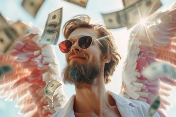 Aufkleber - A man with a beard wearing sunglasses and a white shirt. Suitable for fashion or lifestyle themes