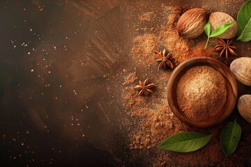 Poster - A wooden bowl filled with nuts and spices, perfect for food and cooking concepts