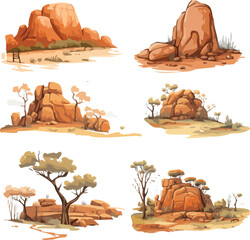 australian outback vector illustration set