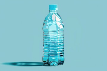 Poster - A simple image of a water bottle on a blue background. Suitable for hydration and lifestyle concepts