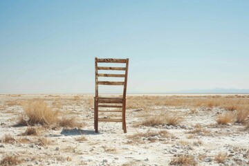 Aufkleber - A lone wooden chair in the desert, suitable for various concepts and designs