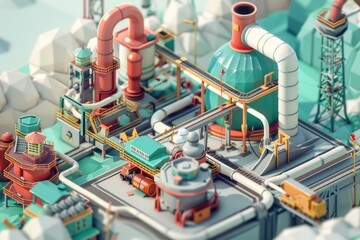 Poster - Computer generated image of a factory, suitable for industrial concepts