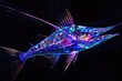 A vibrant neon fish displayed on a dark black background. Suitable for aquatic themes