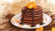 Plate with delicious chocolate pancakes with apricot