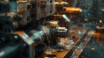 Aufkleber - Close up of a machine turning a piece of metal. Suitable for industrial concept designs