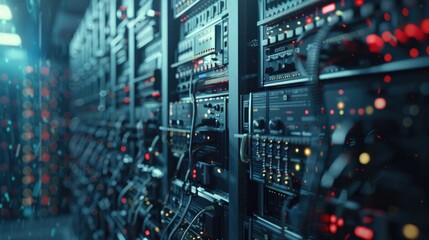Poster - A room filled with various electronic equipment. Ideal for tech industry concepts