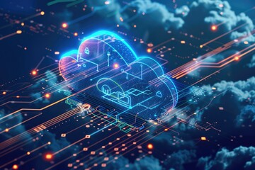 Aufkleber - A cloud with a computer chip on top, suitable for technology concepts