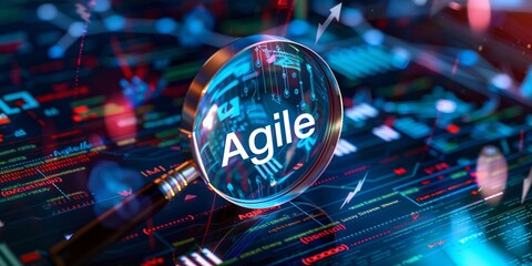 A magnifying glass over an Agile word on the left side o