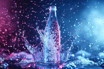 Aufkleber - A water bottle with a splash of water. Suitable for hydration and refreshment concepts