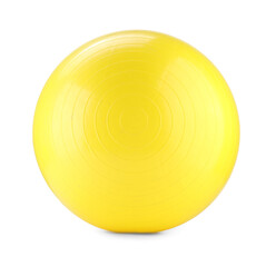 Wall Mural - One yellow fitness ball isolated on white. Sport equipment