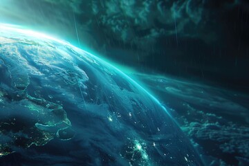 Poster - A stunning view of Earth from space at night. Perfect for science or technology related projects
