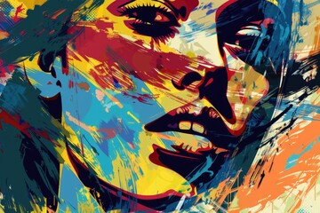 Poster - A vibrant painting of a woman's face, suitable for various design projects